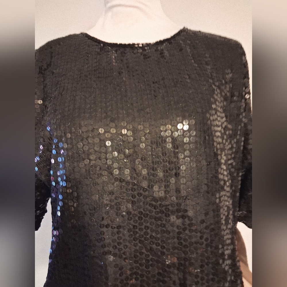 Vintage Black Sequin Women's Top Size 16 - Picture 3 of 13